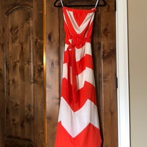 Orange/white chevron maxi dress